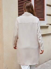 SHEIN Privé Hơn Cổ áo thác nước Mở Mặt trước áo - Màu be - Xem 2