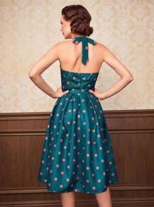 SHEIN DECDS 波點圖案繞頸露背洋裝 - 藍色 - 查看 2