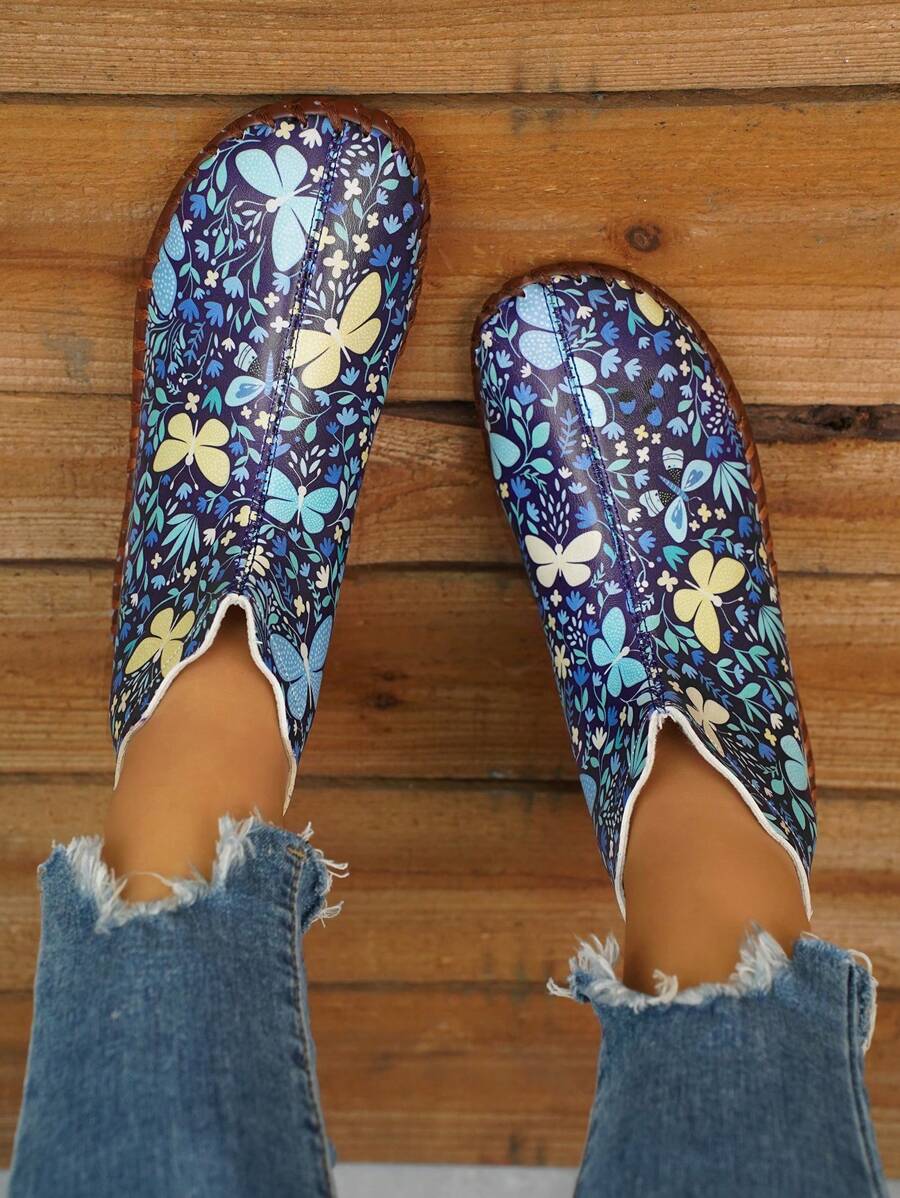 Ladies' Blue Floral Ankle Boots And Short Boots - Blue - View 1