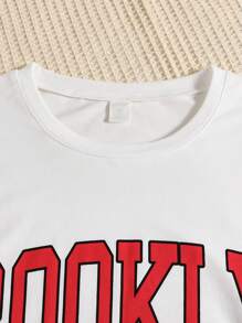 Thiếu niên cô gái Đồ họa Chữ cái Áo thun và Leggings - Đỏ và trắng - Xem 5