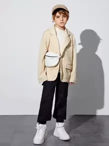 SHEIN Tween Boy Flap Pocket Textured Coat - Apricot - View 4