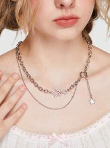 ROMWE Fairycore Collar de cadena con estrella con diseño a capas - Plateado - Ver 5