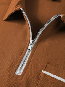 Manfinity Men Quarter Zip Polo Shirt - Brown - View 5