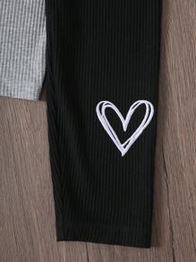 SHEIN LUNE 2pcs Heart Print High Waist Casual Leggings - Multicolor - View 4