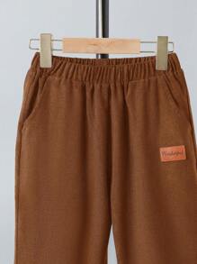 SHEIN Set de 2 piezas de cardigan y pantalones de unicolor para niño preadolescente - Marrón - Ver 6