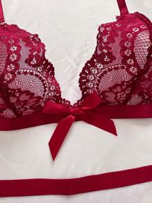 Spicy Aura Set Pakaian Dalam Seksi dengan Hiasan Renda & Pita - Burgundy - View 3