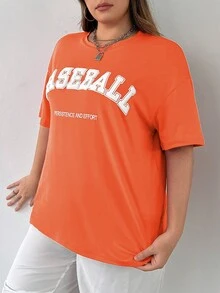 Flirla Plus Letter Graphic Drop Shoulder Tee - Orange - View 3