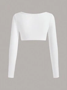 SHEIN Unity Scoop Cổ Áo phông Crop - trắng - Xem 2