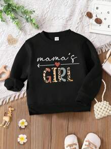 SHEIN Young Girl Leopard Letter Graphic Pullover ,Mommy And Me Matching Outfits , 2 Pieces Are Sold Separately - Black - View 3