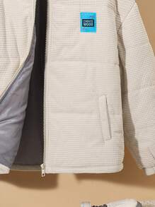 SHEIN Áo khoác Parka mùa đông chần bông dày có cổ đứng cho bé trai tuổi teen - Xám - Xem 5