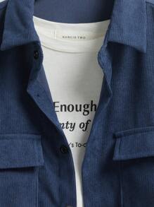 Manfinity Homme Nam Túi có nắp Vải to sợi Áo sơ mi Without Tee - Xanh đậm - Xem 5