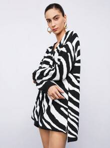 BizChic 斑馬紋圖案落肩袖開襟衫不附腰帶 - 黑與白 - 查看 7