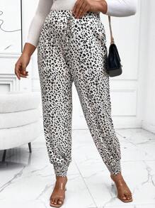 SHEIN Unity 大碼豹紋印花長褲 - 杏色 - 查看 1