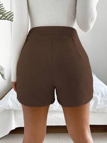 Chiquease 鏈條細節條紋針織短褲 - 咖啡棕 - 查看 2