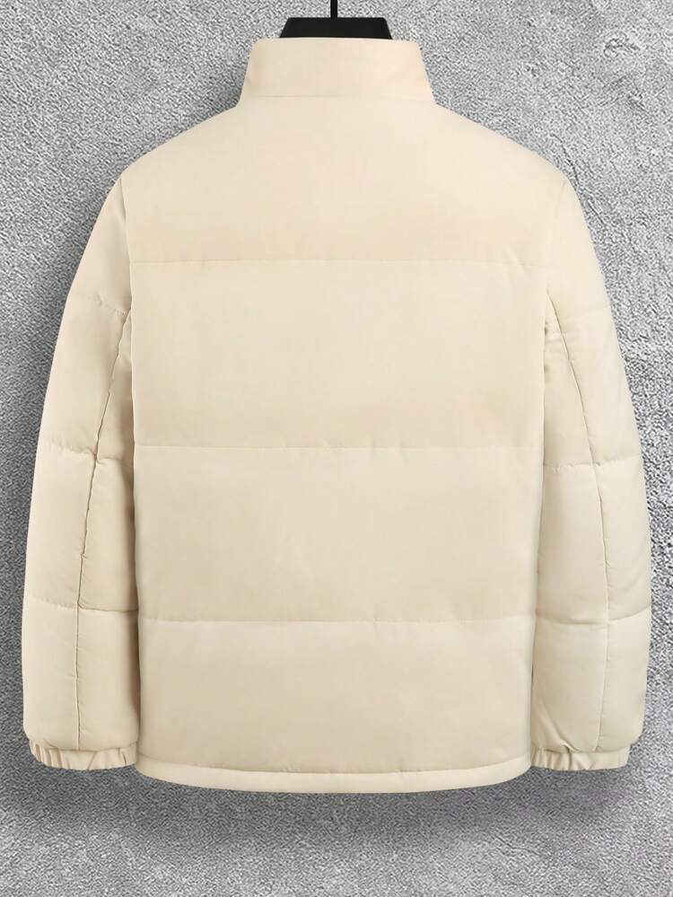 Men Letter Graphic Zip Up Padded Coat Without Sweater