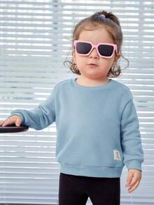 SHEIN 女嬰字母補丁細節標語圖案運動衫 - 藍色 - 查看 5