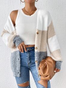 SHEIN Frenchy Khối màu Thả vai 	
Fuzzy Áo len Mở - Nhiều màu - Xem 6