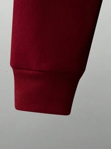 Manfinity Homme Nam Đồ họa Chữ cái Túi kangaroo Dây rút Áo Hoodie & Quần thể thao - Màu Đỏ Sâu - Xem 3