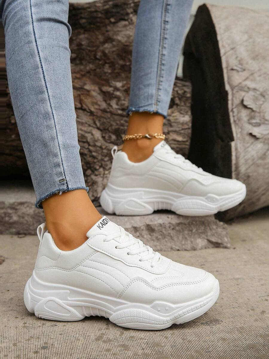 秋季女款跑鞋，輕便、休閒、厚底運動鞋、香港款式大碼鞋，適合學生 - 白色 - 查看 1