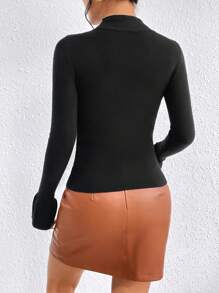 SHEIN Privé Flounce Sleeve Mock Neck Sweater - Black - View 2