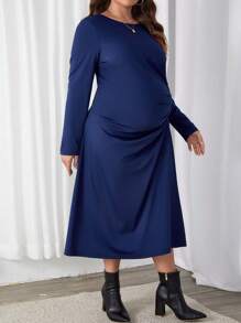 SHEIN Maternidade Plus Sólido Frente Pregueada Vestido