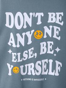 SHEIN Tween Boy Slogan Graphic Hoodie & Sweatpants - Dusty Blue - View 4