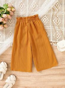 SHEIN Vintaside Kids Baby Girl Paperbag Waist Bow Front Wide Leg Pants - Brown - View 7
