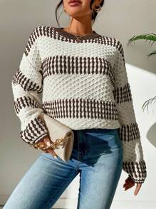 SHEIN Essnce Jersey de color combinado de cuello redondo de hombros caídos - Multicolor - Ver 3