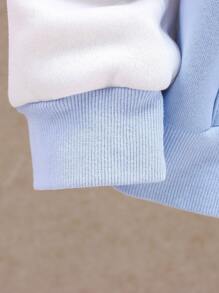 男大童字母圖案撞色加絨內裏飛行員夾克 - 淺藍色 - 查看 7