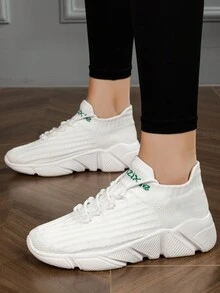 女士针织袜式运动鞋，一脚蹬高跟运动鞋，低帮轻便时尚跑鞋，适合所有季节