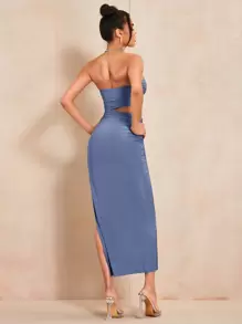 SHEIN BAE Cut Out Split Thigh Tube Dress - Dusty Blue - View 2