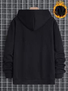 Men Heart & Letter Graphic Drawstring Hoodie - Black - View 2