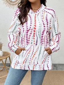 Calvaya Plus Size Tie Dye Kangaroo Pocket Raglan Sleeve Sweatshirt - Multicolor - View 3