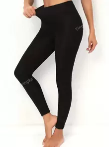 Plus Size Solid Color Casual Warm Pants, Daily Wear