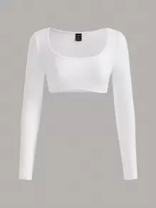 SHEIN Unity Scoop Cổ Áo phông Crop - trắng - Xem 1