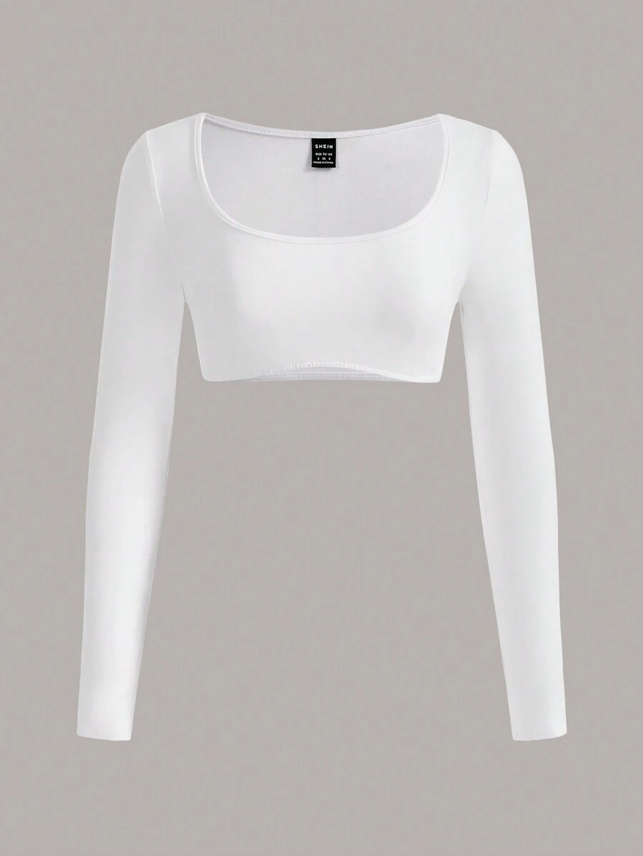SHEIN Unity Scoop Cổ Áo phông Crop - trắng - Xem 1