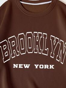 SHEIN EZwear Plus Letter Graphic Thermal Lined Sweatshirt - Brown - View 4