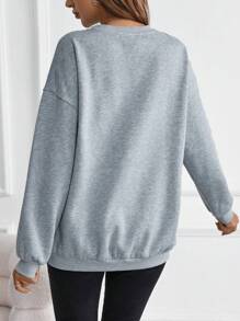 SHEIN Maternity Lip & Slogan Graphic Drop Shoulder Sweatshirt, For Winter - Grey - View 2