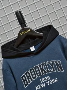 SHEIN Tween Boy Letter Graphic Two Tone Sweatshirt - Blue - View 5