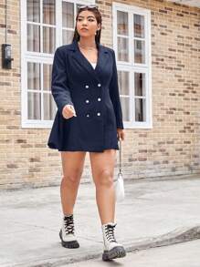 SHEIN Privé Plus Double Breasted Blazer Dress - Navy Blue - View 5