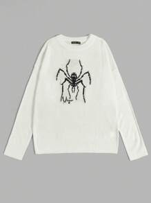 SHEIN EZwear Plus Spider Pattern Drop Shoulder Sweater - White - View 5