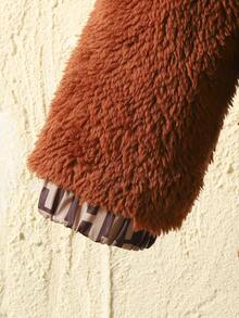 Baby Boy Letter Embroidery Hooded Teddy Coat & Pants - Brown - View 5