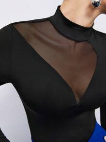 Maija 1 件纯黑色高领网眼修身紧身衣成人款