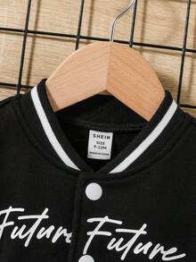 SHEIN Baby Boy Letter & Cartoon Graphic Two Tone Varsity Jacket Without Tee - Multicolor - View 7