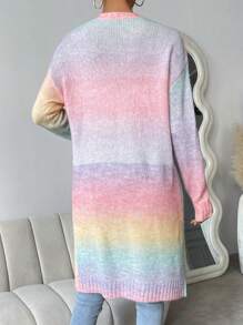 SHEIN Essnce 漸層落肩袖麻花編織開襟開衫 - 彩色 - 查看 2
