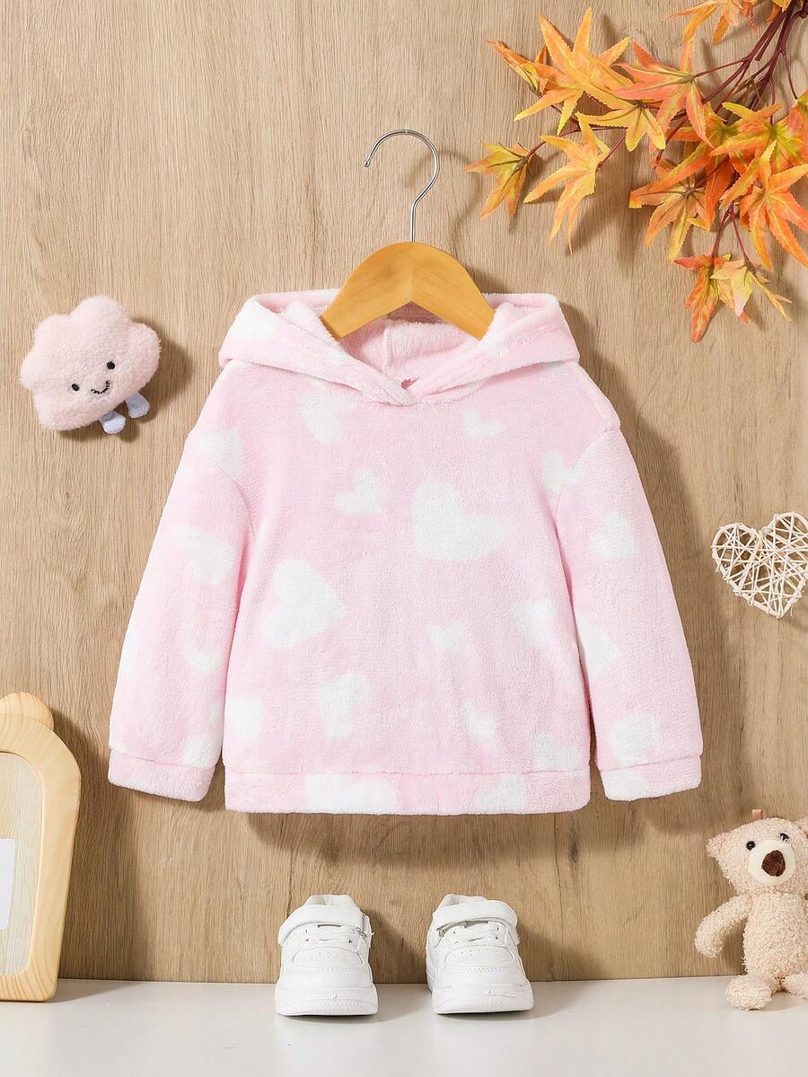 SHEIN 女婴爱心图案落肩卫衣 - 彩色 - 查看 1