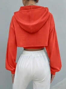 SHEIN Unity Thả vai Dây rút Vi mô Áo hoodie ngắn & Áo - Đỏ - Xem 2