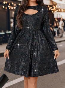 SHEIN Unity Plus Cut Out Front Sequin Dress - Multicolor - View 5