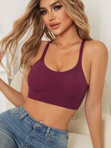 素色交叉鏤空露背胸罩 - 中紫紅色 - 查看 6