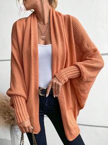 SHEIN Frenchy 净色蝙蝠袖开衫 - 橘色 - 查看 4